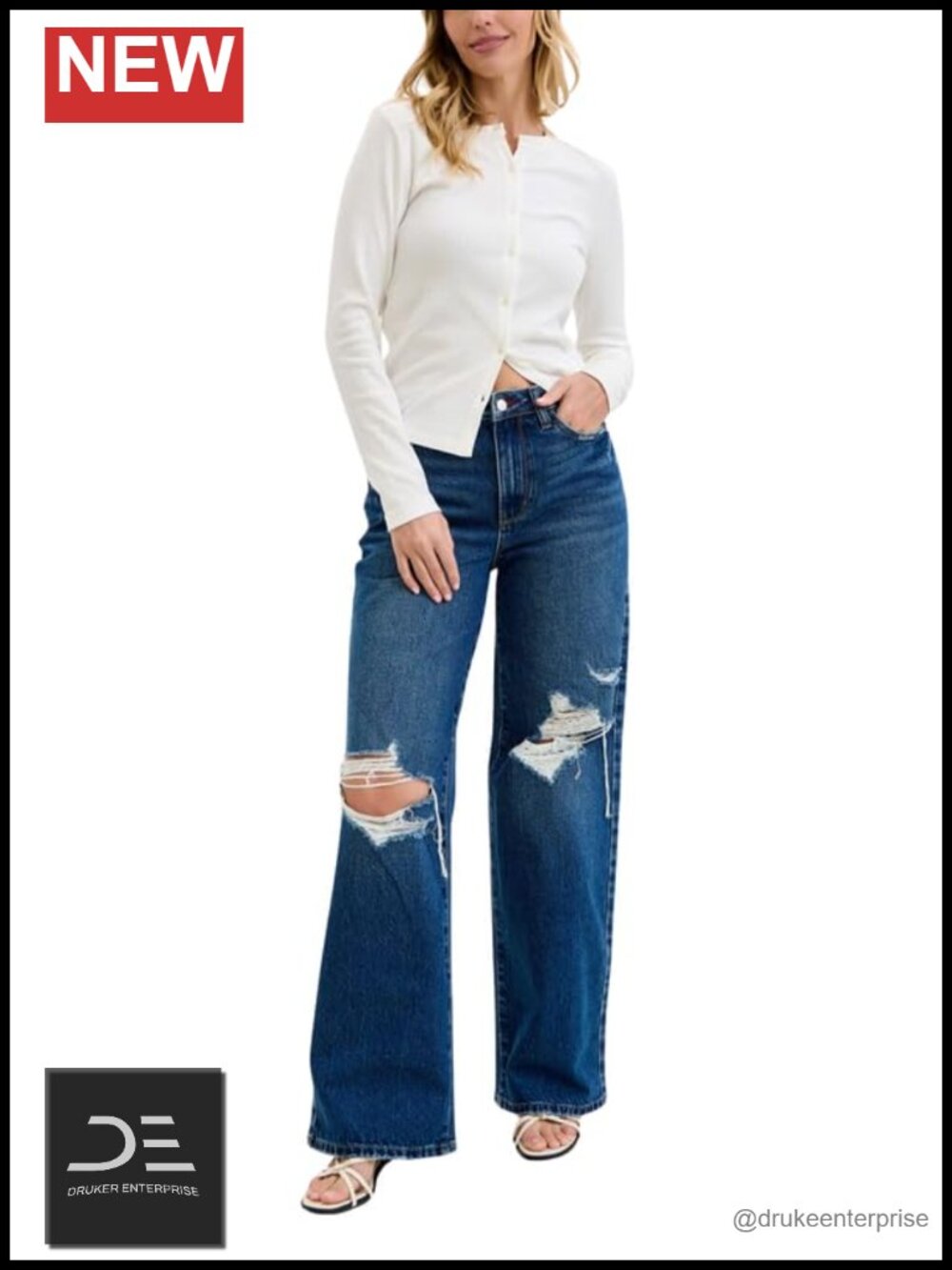 High Waist Straight Leg Jeans with Adjustable Waist Tabs, 33" Inseam